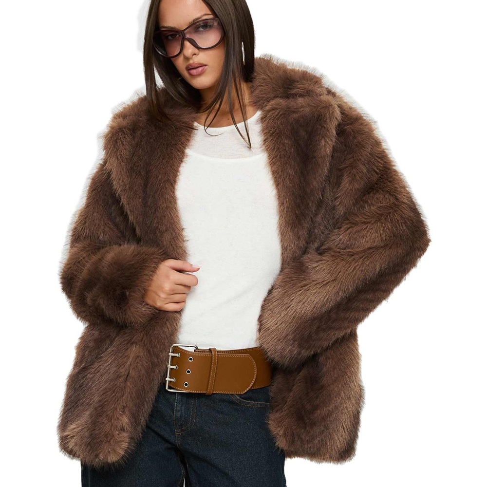 Princess Polly Super Trouper Faux Fur Jacket Brown